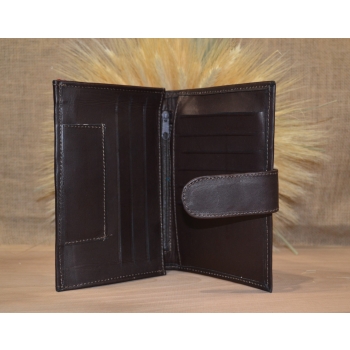 Portfel notatnik skórzany ciemnobrązowa z kwiatowym kolorowym haftem .